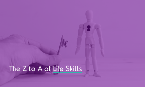 A desktop mannequin with a key shape hole in its chest. Next to it is a hand holding a key that fits the hole in the mannequin. The key will unlock your potential.